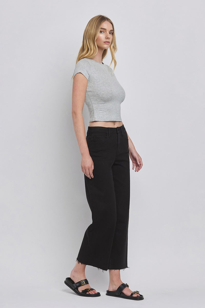 Vervet High Rise Black Crop Wide Leg Jeans