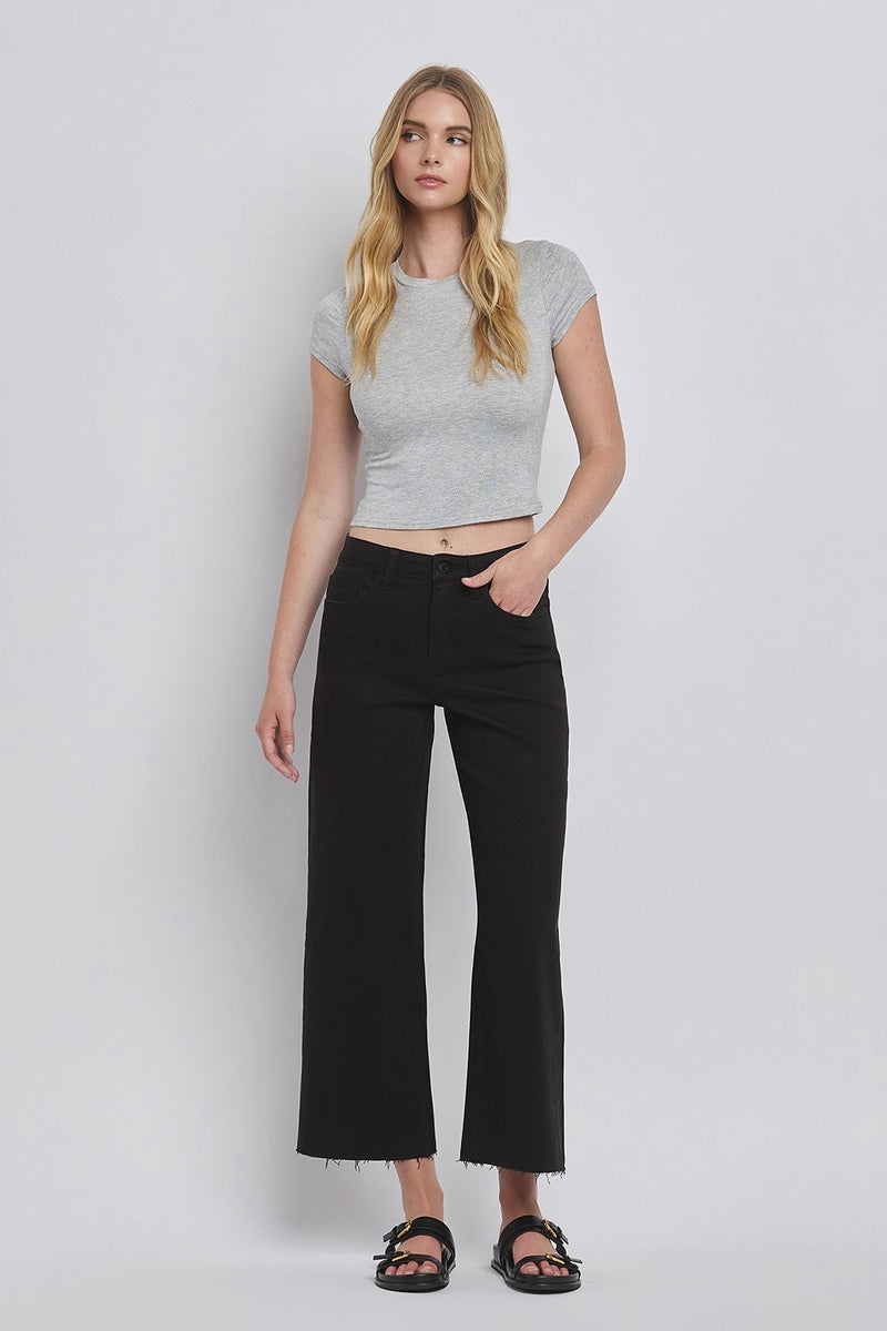 Vervet High Rise Black Crop Wide Leg Jeans