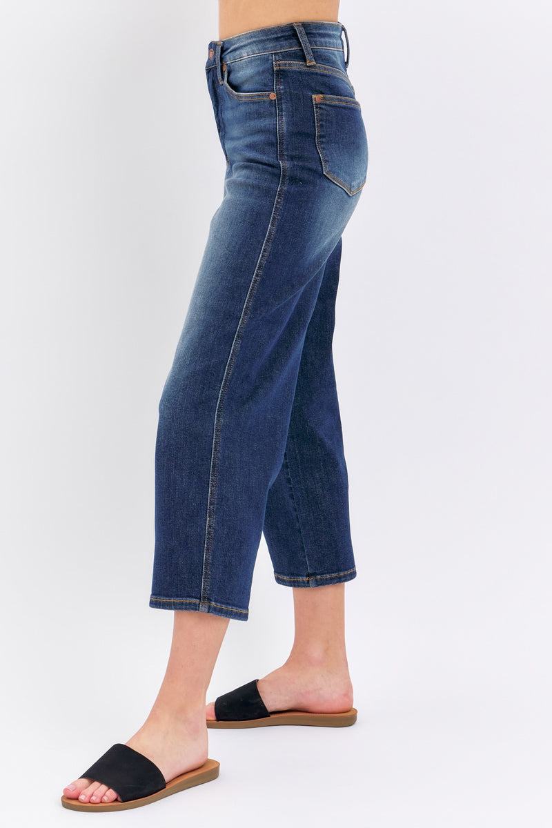 Judy Blue Mid Rise Tummy Control Wide Leg Cropped Jean