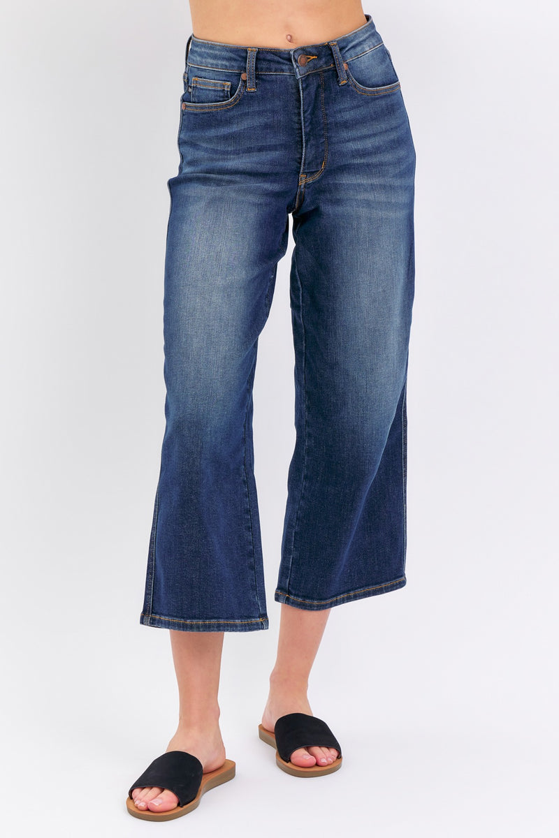 Judy Blue Mid Rise Tummy Control Wide Leg Cropped Jean