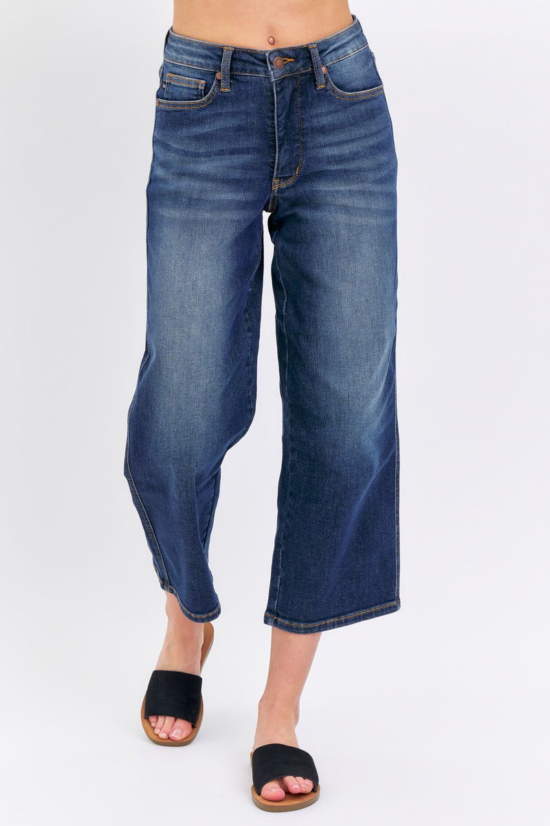 Judy Blue Mid Rise Tummy Control Wide Leg Cropped Jean