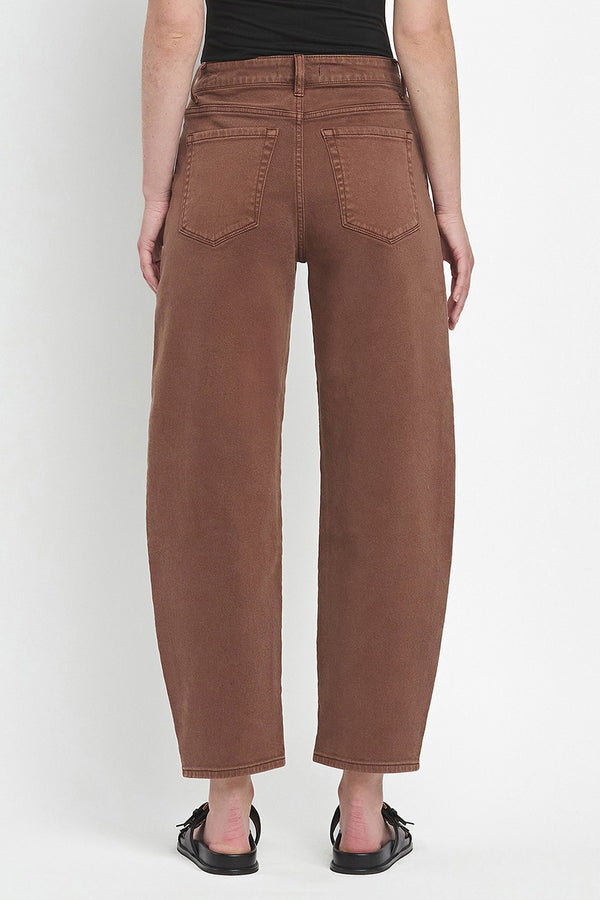 High Rise Brown Slim Barrel Jeans