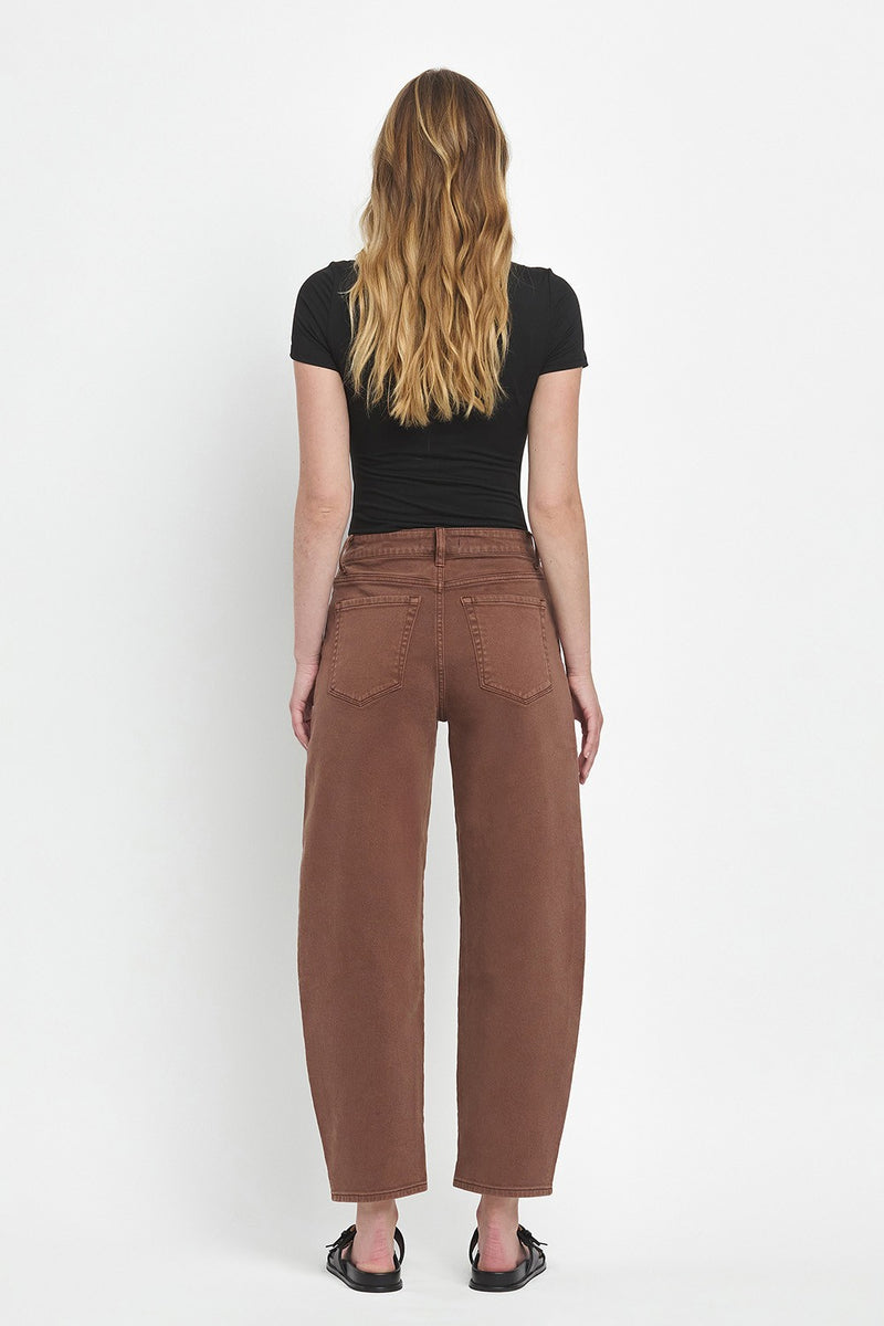 High Rise Brown Slim Barrel Jeans