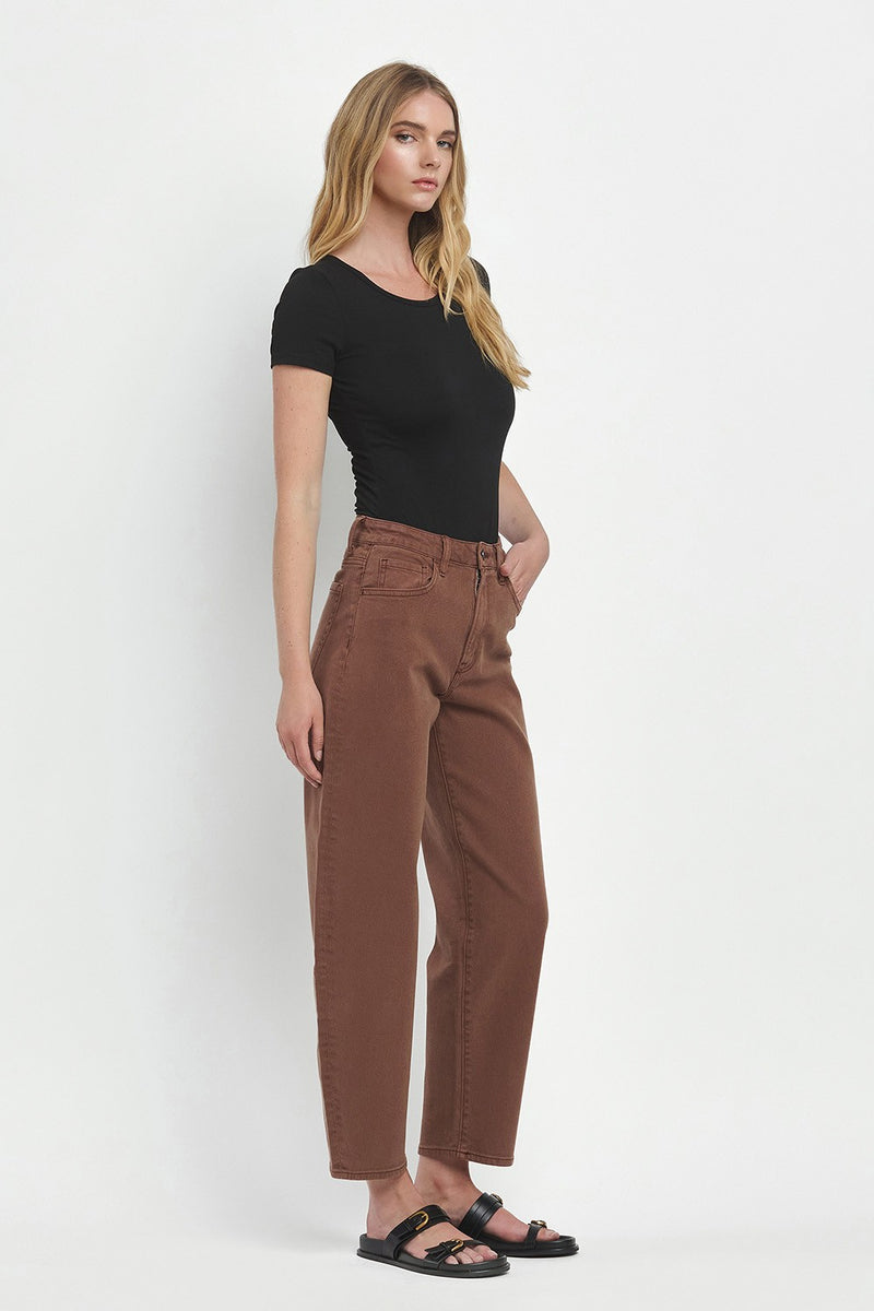 High Rise Brown Slim Barrel Jeans