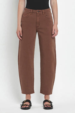 High Rise Brown Slim Barrel Jeans