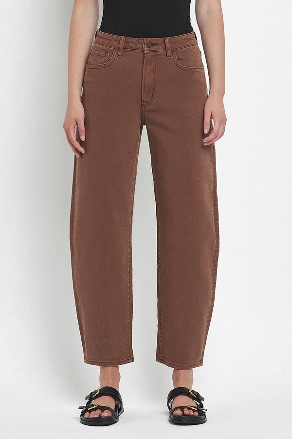 High Rise Brown Slim Barrel Jeans