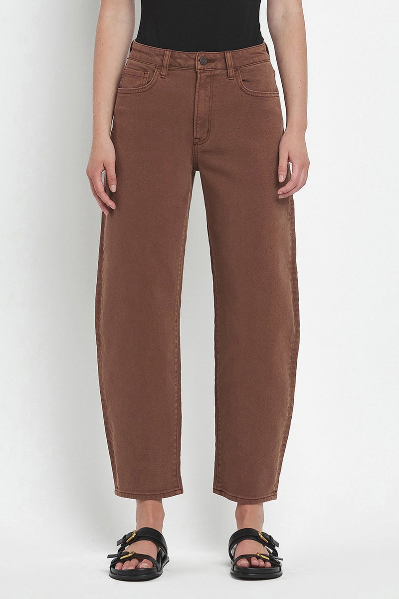 High Rise Brown Slim Barrel Jeans