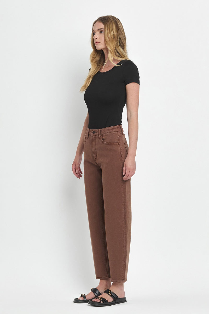 High Rise Brown Slim Barrel Jeans