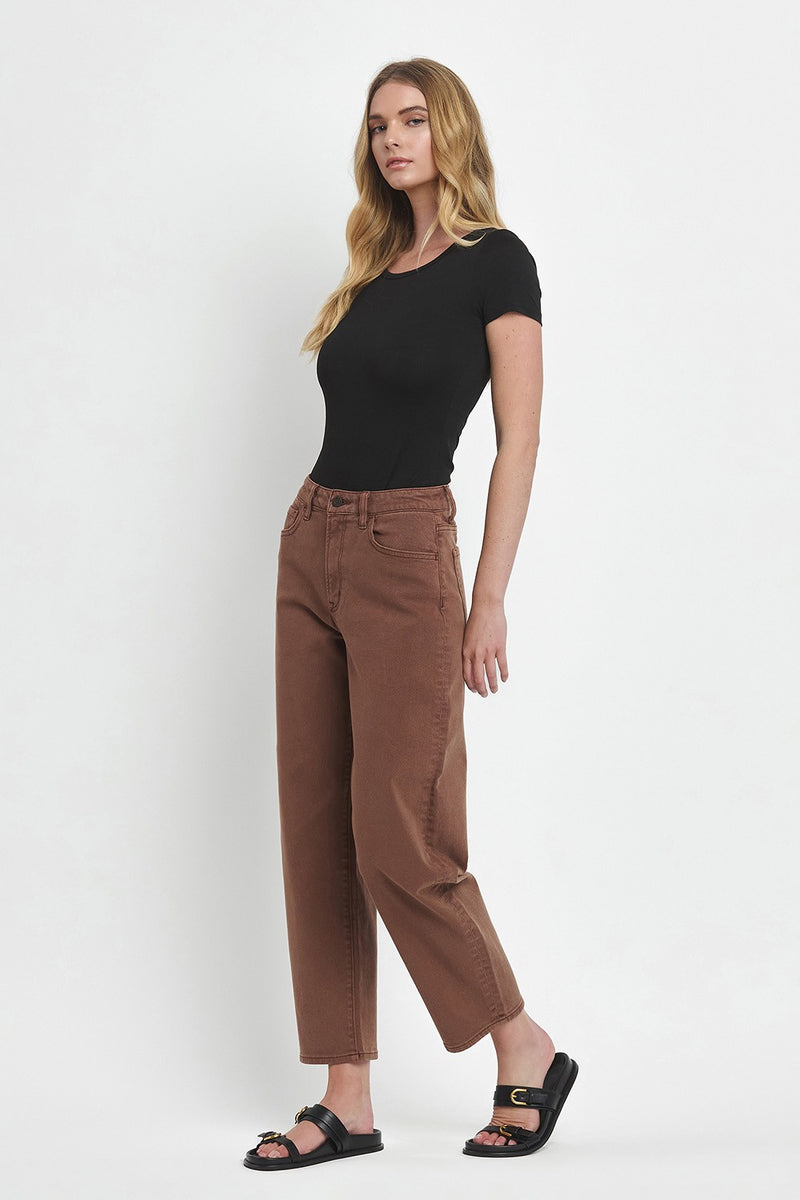 High Rise Brown Slim Barrel Jeans