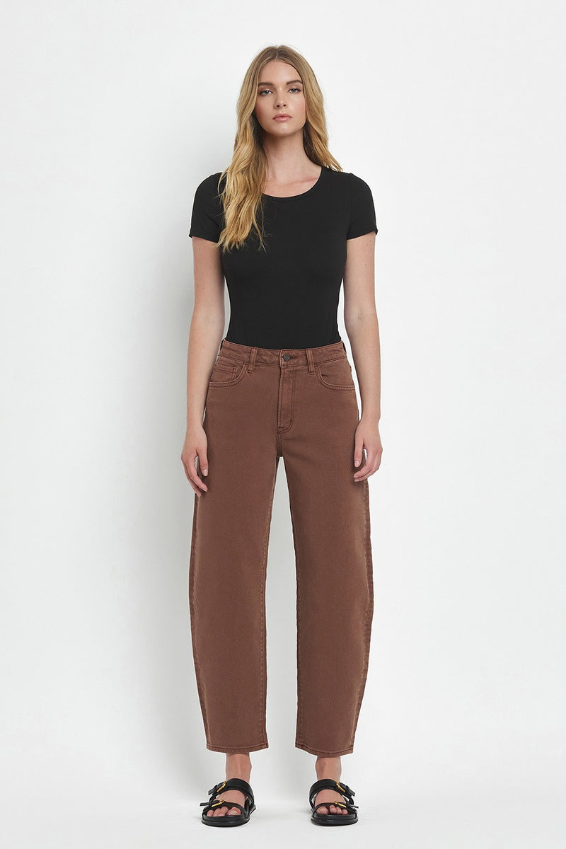 High Rise Brown Slim Barrel Jeans