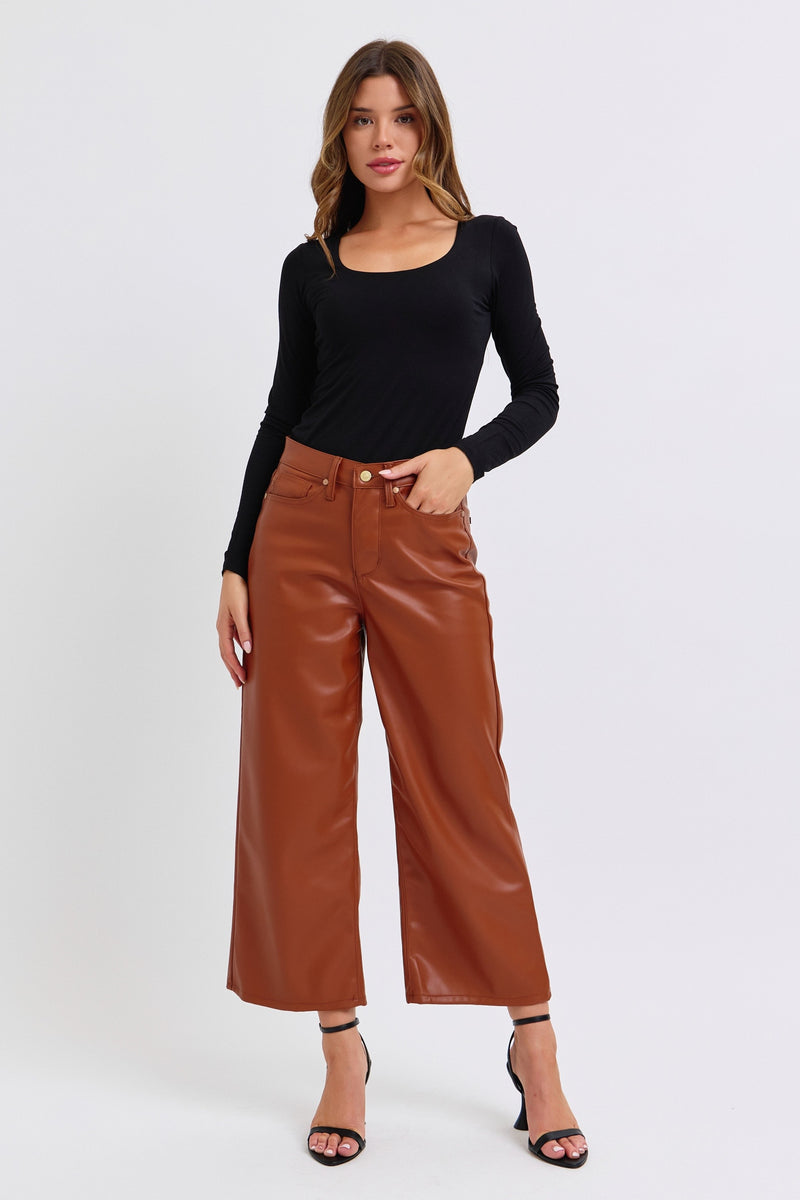 Judy Blue Tummy Control Leather Crop Jeans