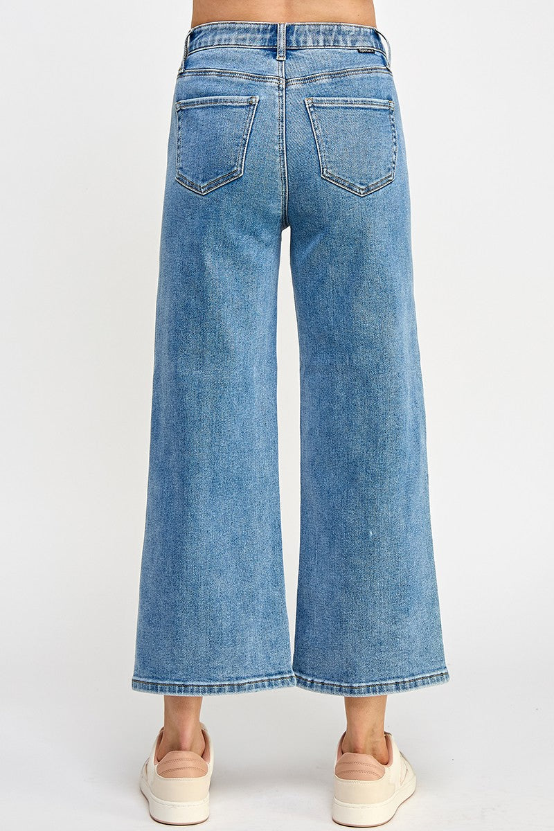 High Rise Tummy Control Crop Wide Leg Jean