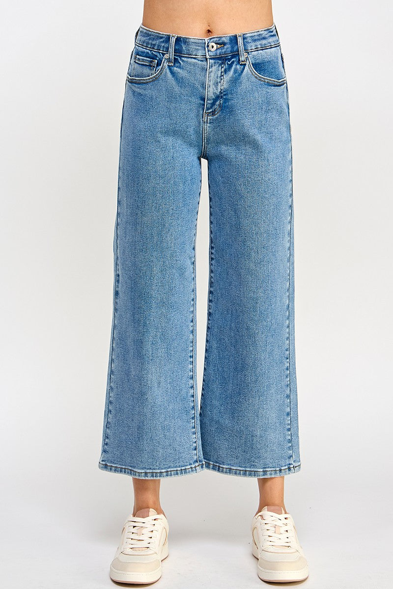 High Rise Tummy Control Crop Wide Leg Jean