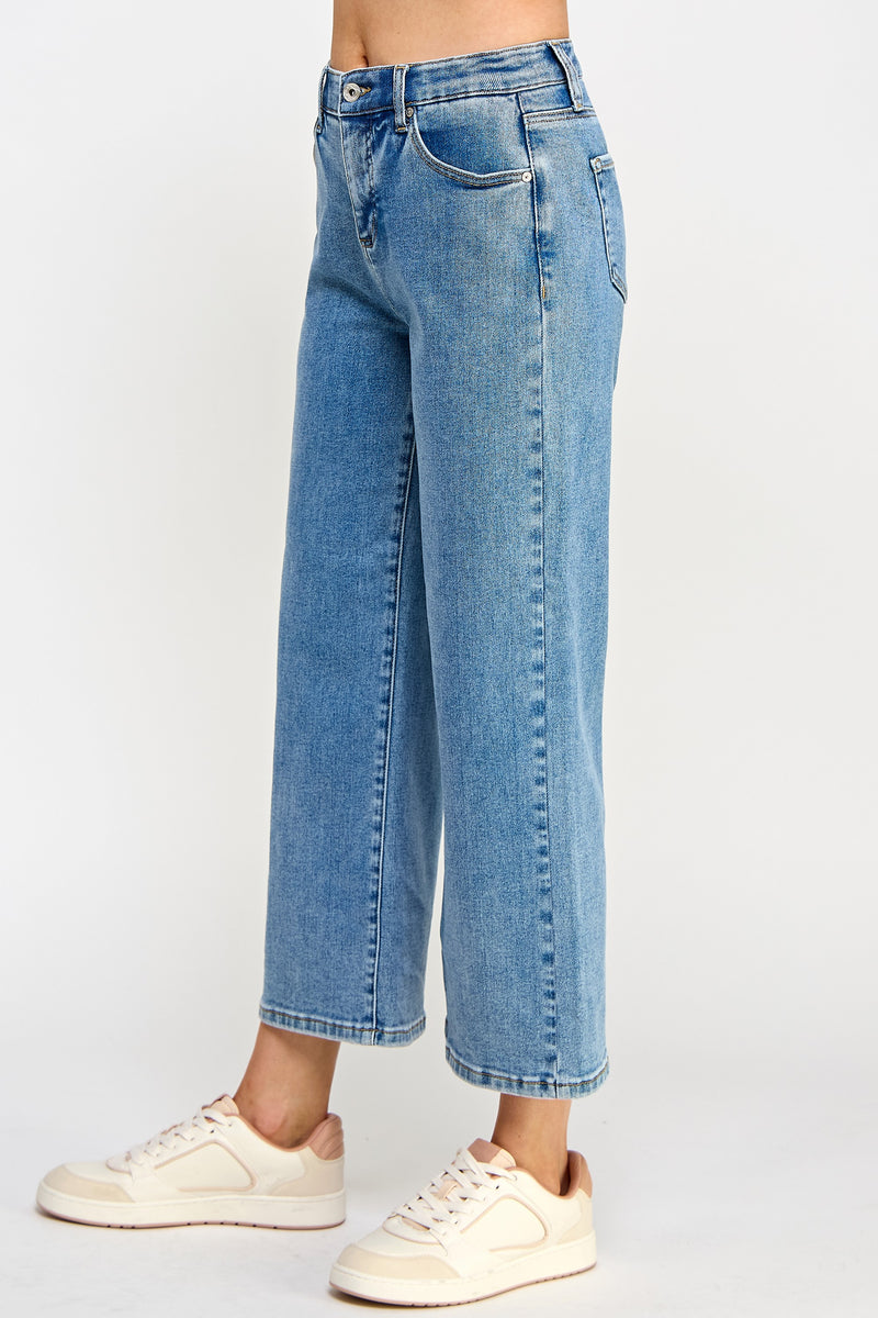 High Rise Tummy Control Crop Wide Leg Jean