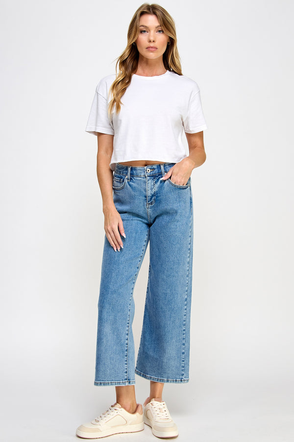 High Rise Tummy Control Crop Wide Leg Jean