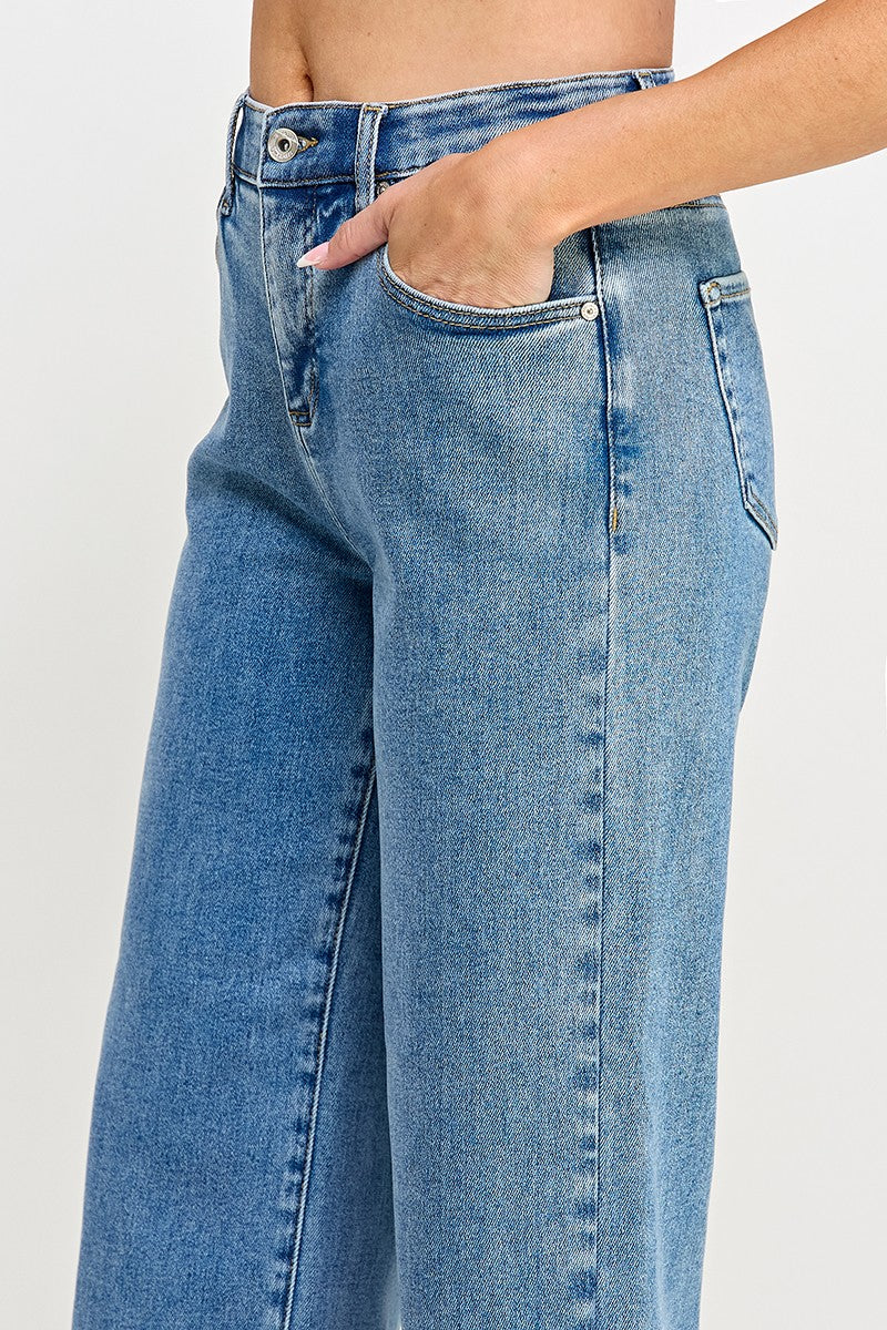 High Rise Tummy Control Crop Wide Leg Jean