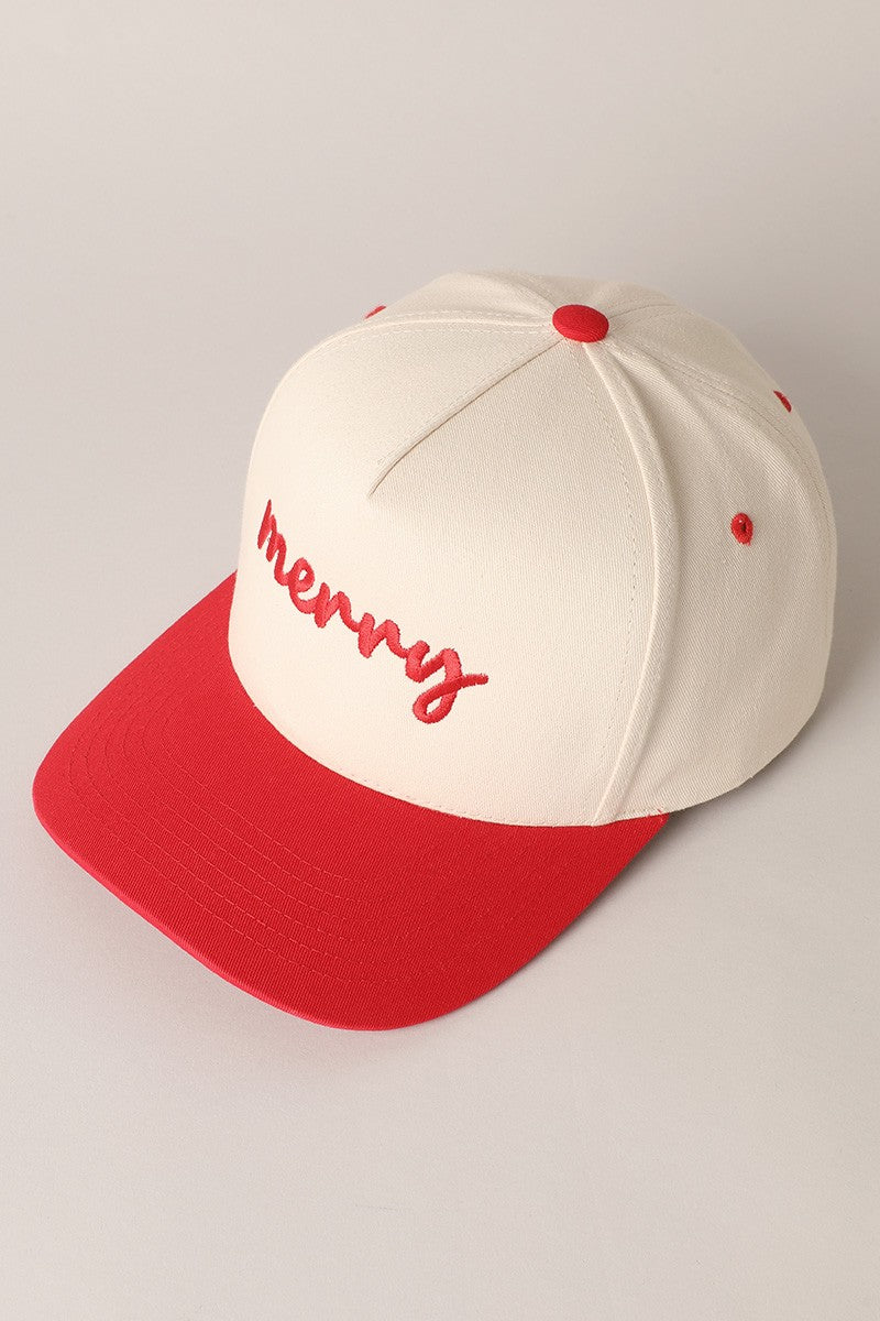 'Merry' Embroidered Hat