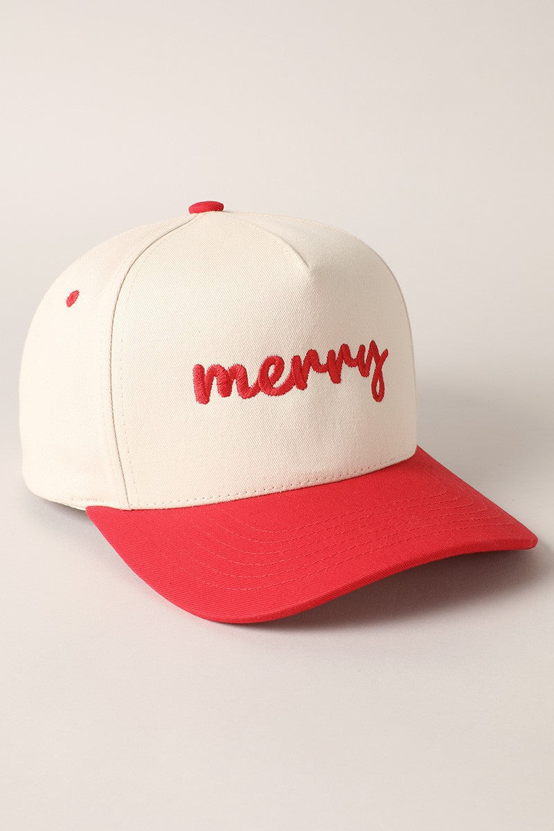 'Merry' Embroidered Hat