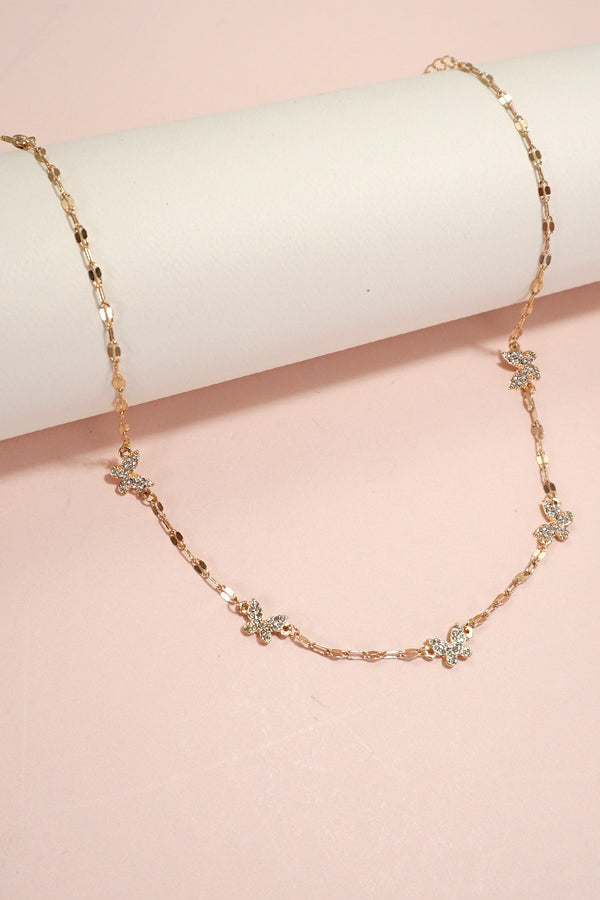 Rhinestone Butterfly Station Necklace