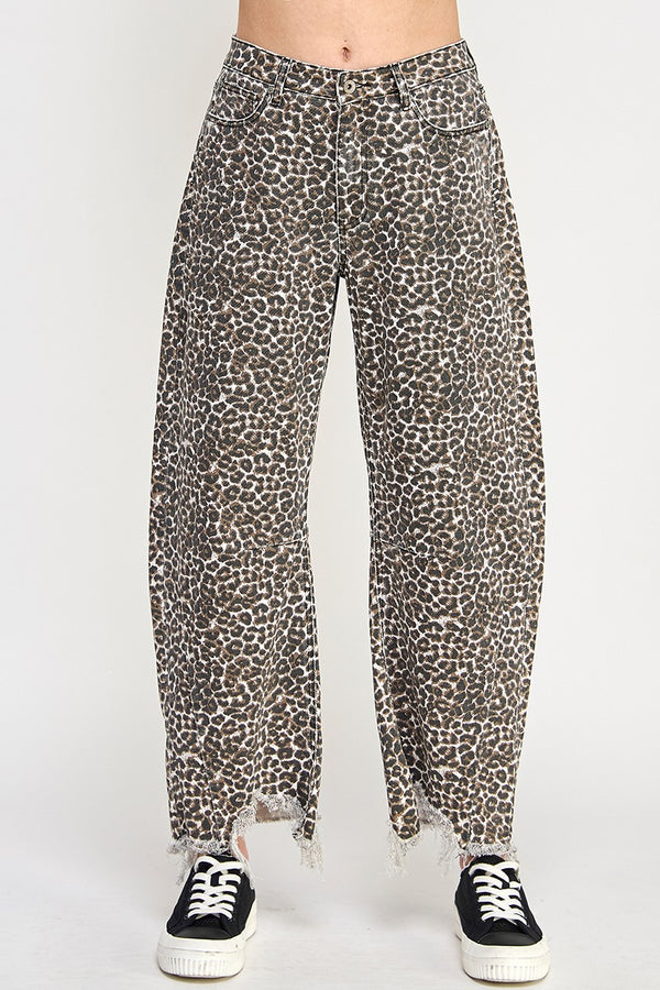 High Rise Leopard Barrel Jeans