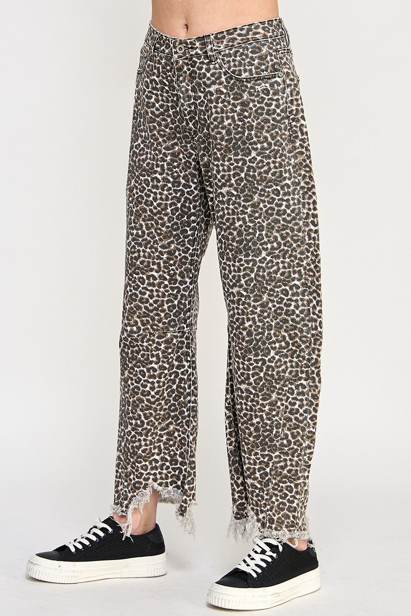 High Rise Leopard Barrel Jeans