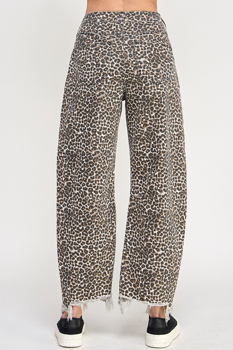 High Rise Leopard Barrel Jeans