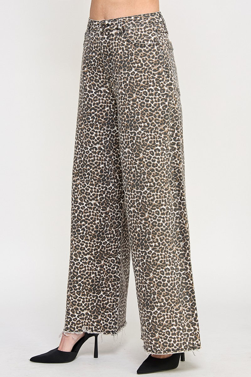 High Rise Leopard Flare Jeans