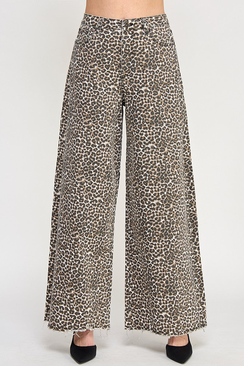 High Rise Leopard Flare Jeans