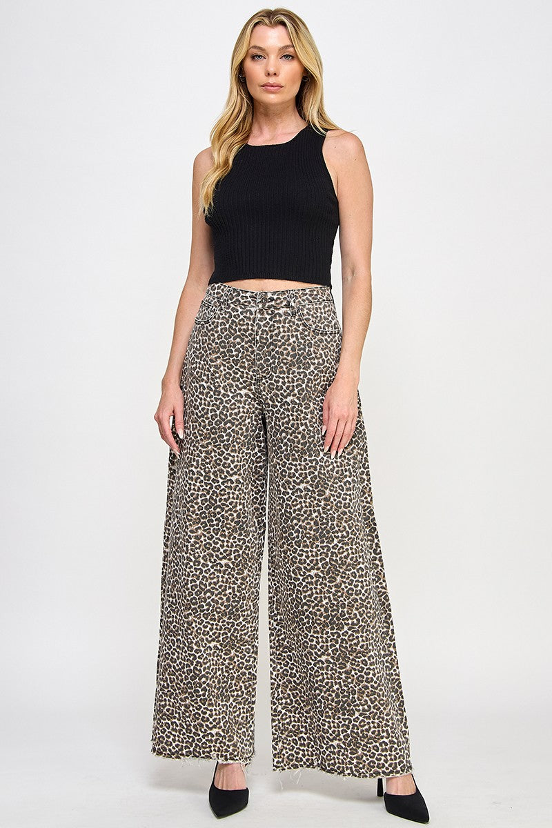 High Rise Leopard Flare Jeans