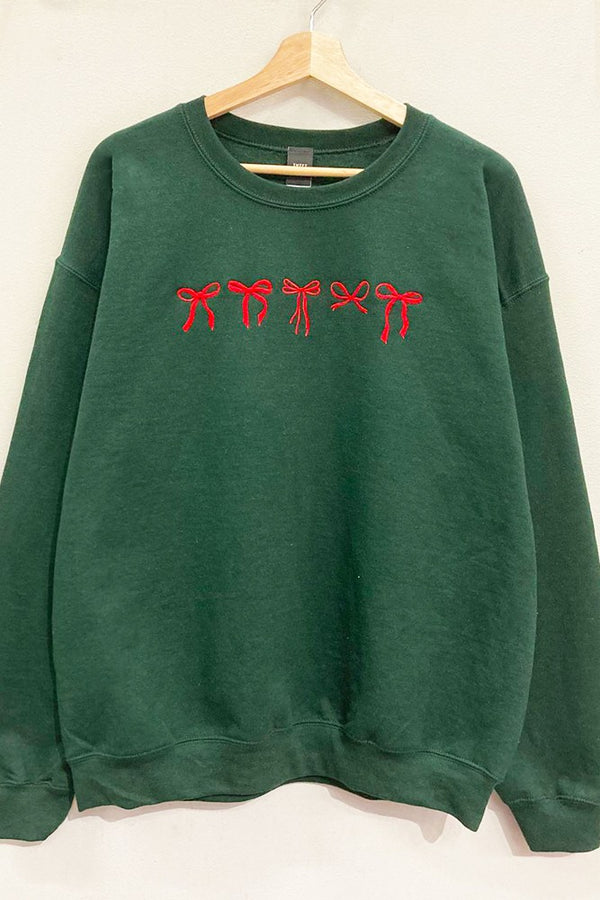 Bow Embroidered Sweatshirt - Green