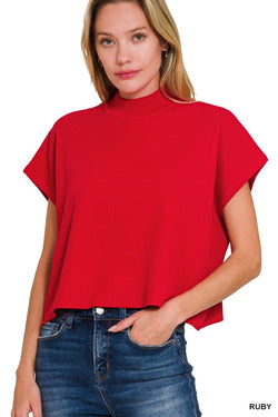 Mock Neck Sweater Top - Ruby