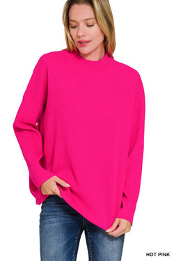 Mock Neck Sweater - Hot Pink