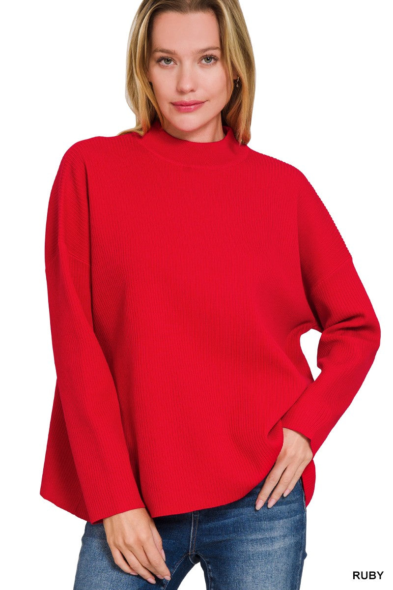 Mock Neck Sweater - Red