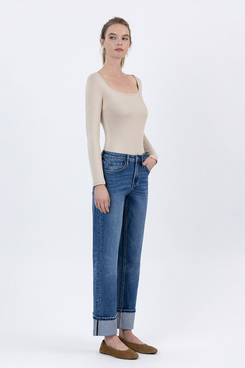 High Rise Cuffed Ankle Straight Jeans | Vervet