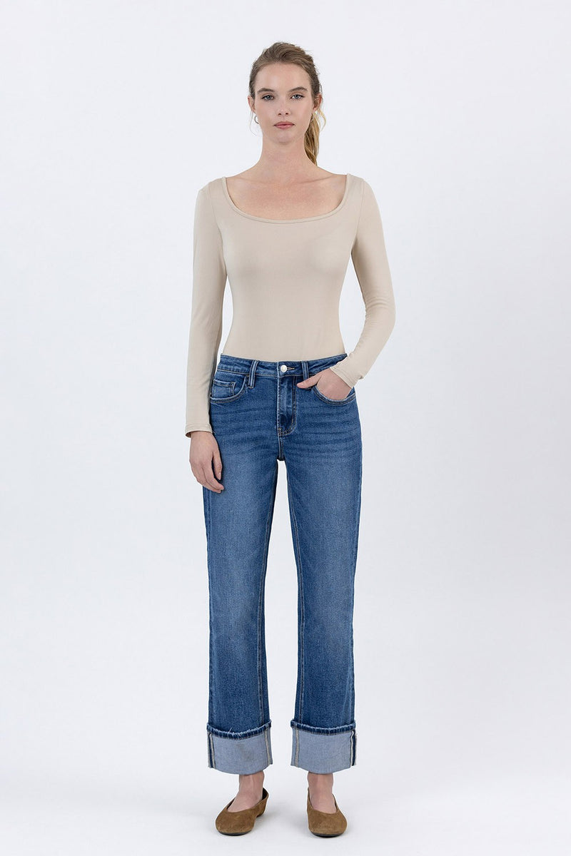 High Rise Cuffed Ankle Straight Jeans | Vervet