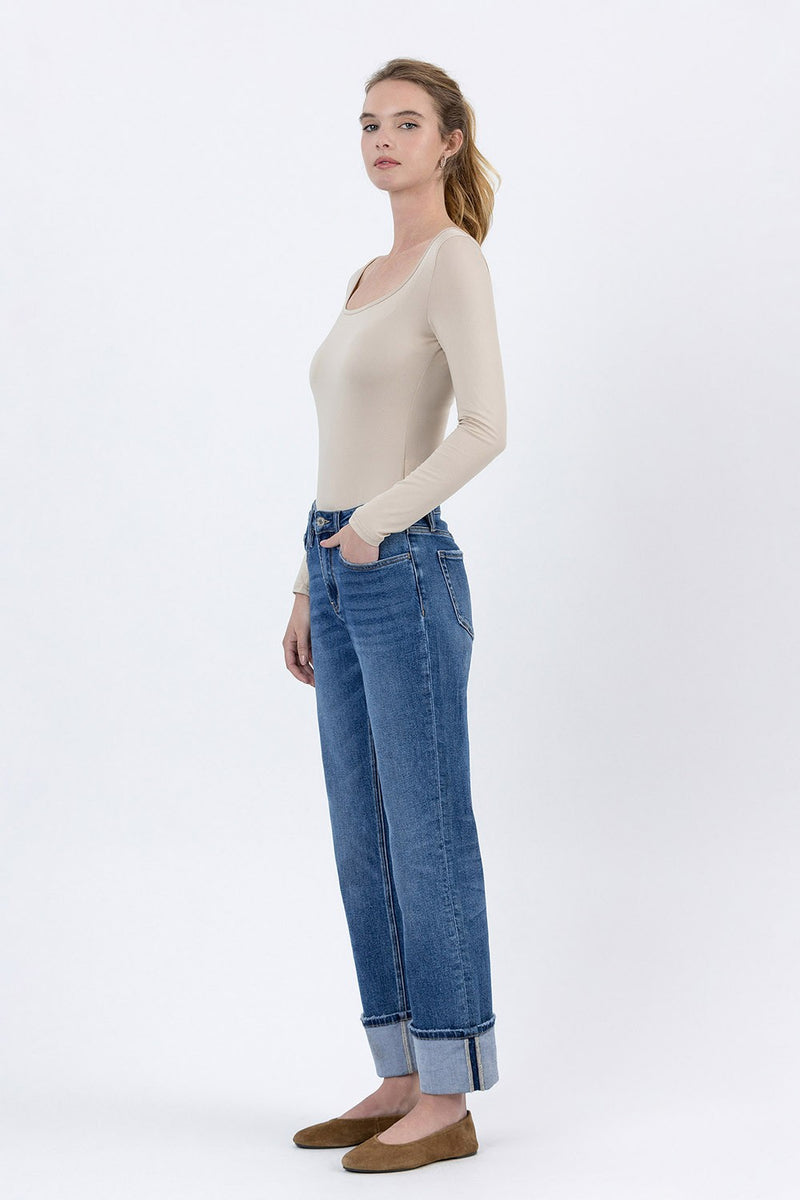 High Rise Cuffed Ankle Straight Jeans | Vervet