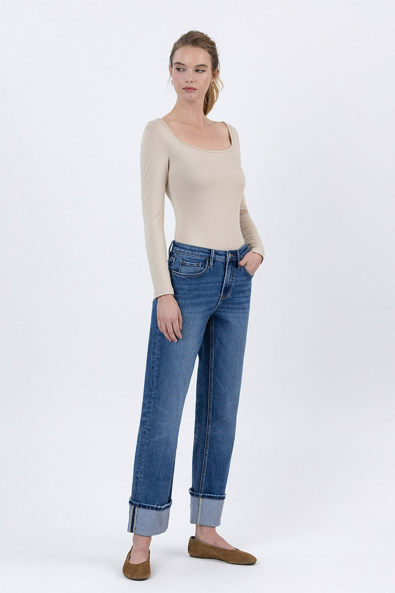 High Rise Cuffed Ankle Straight Jeans | Vervet