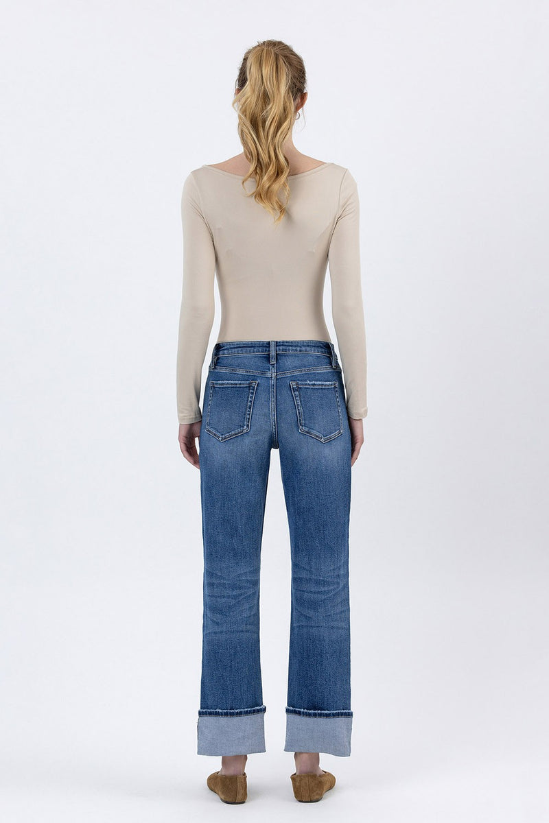High Rise Cuffed Ankle Straight Jeans | Vervet