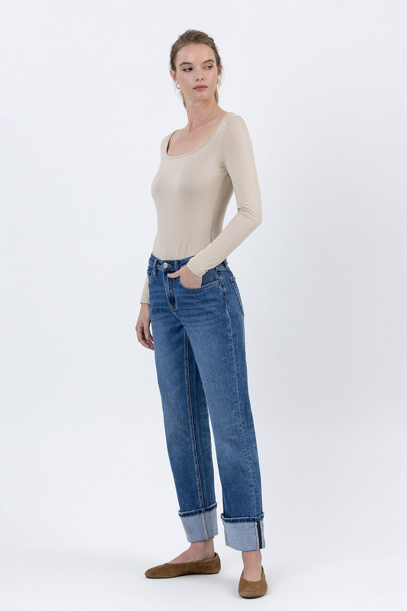 High Rise Cuffed Ankle Straight Jeans | Vervet