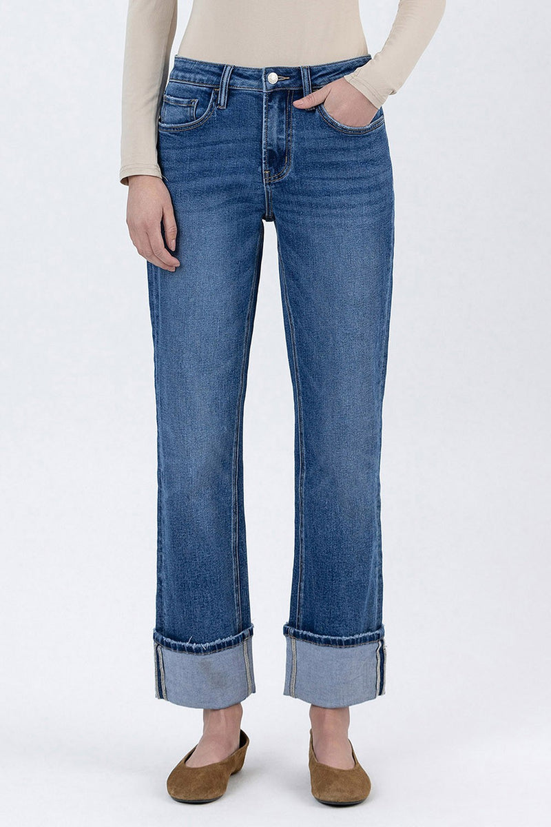 High Rise Cuffed Ankle Straight Jeans | Vervet