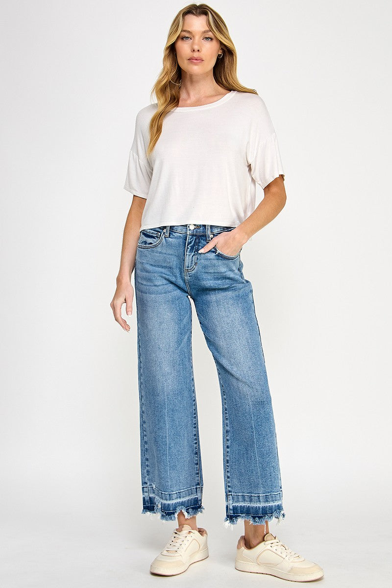 Tummy Control High Rise Crop Wide Leg Jean