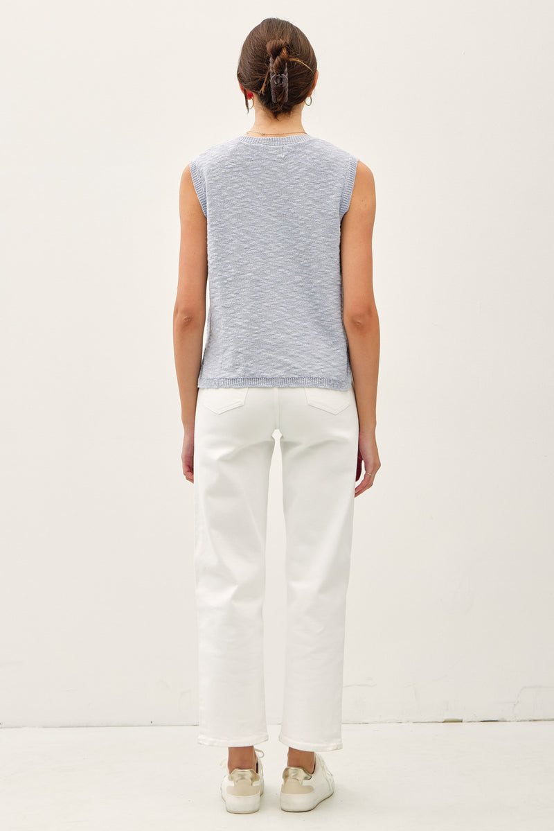 Cotton Slub Knit Button Up Sweater Vest