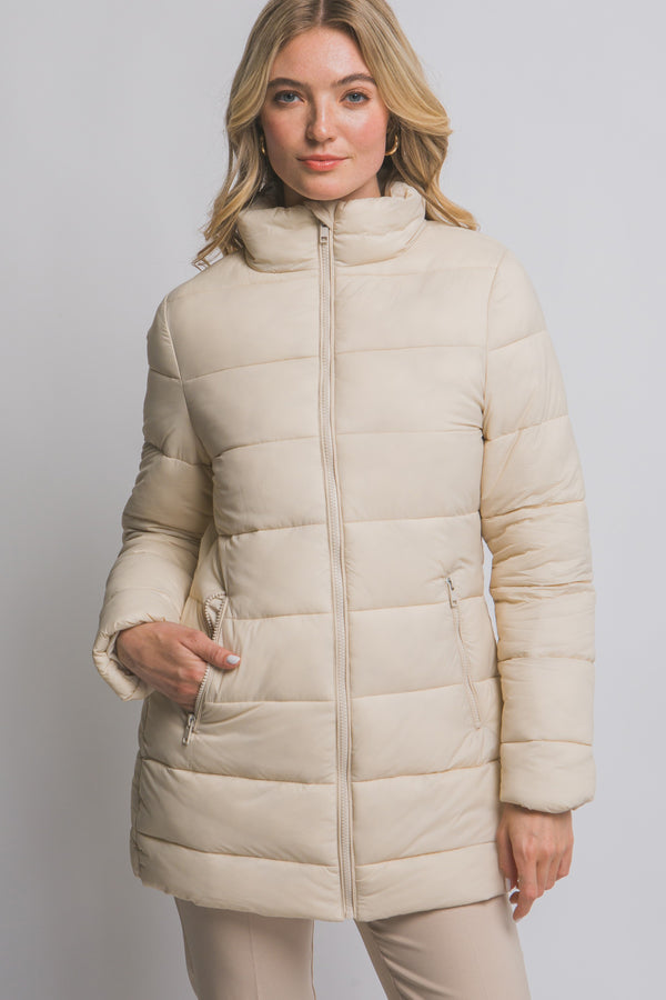 Long Quilted Puffer Jacket - Cream