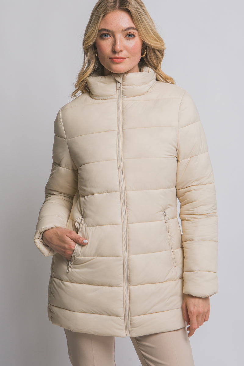 Long Quilted Puffer Jacket - Cream