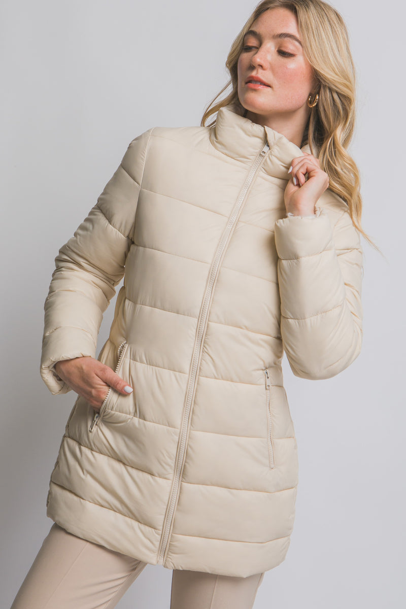 Long Quilted Puffer Jacket - Cream
