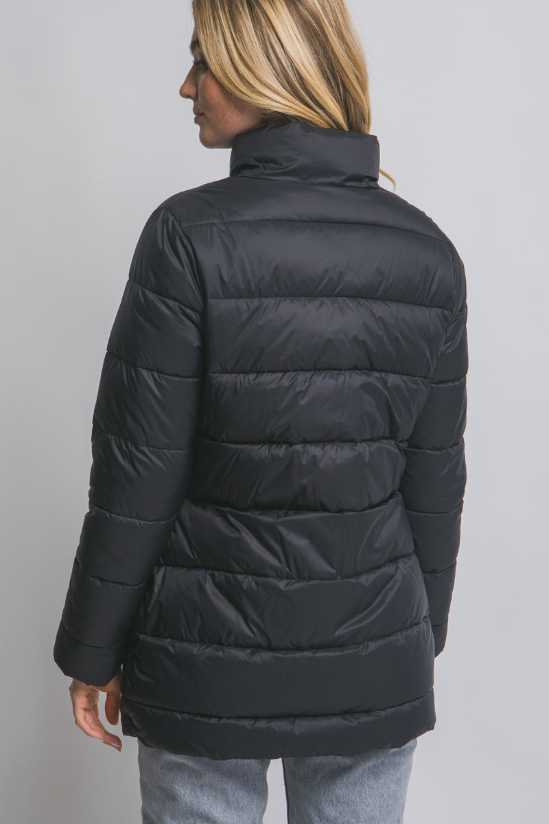Long Quilted Puffer Jacket - Black