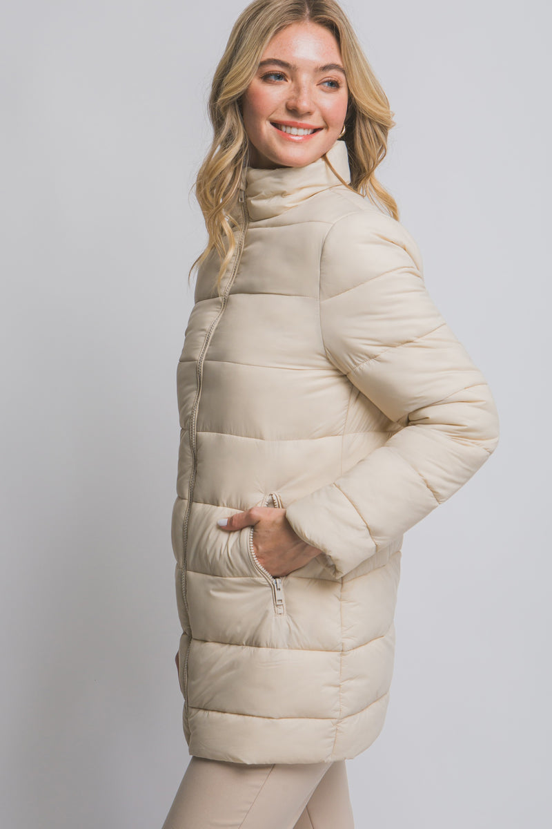 Long Quilted Puffer Jacket - Cream