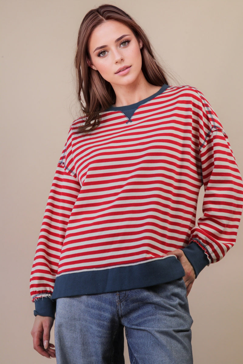 'Take It Easy' Pullover - Red/Cream
