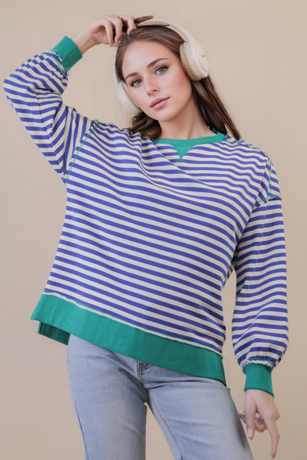'Take It Easy' Pullover - Royal/Green