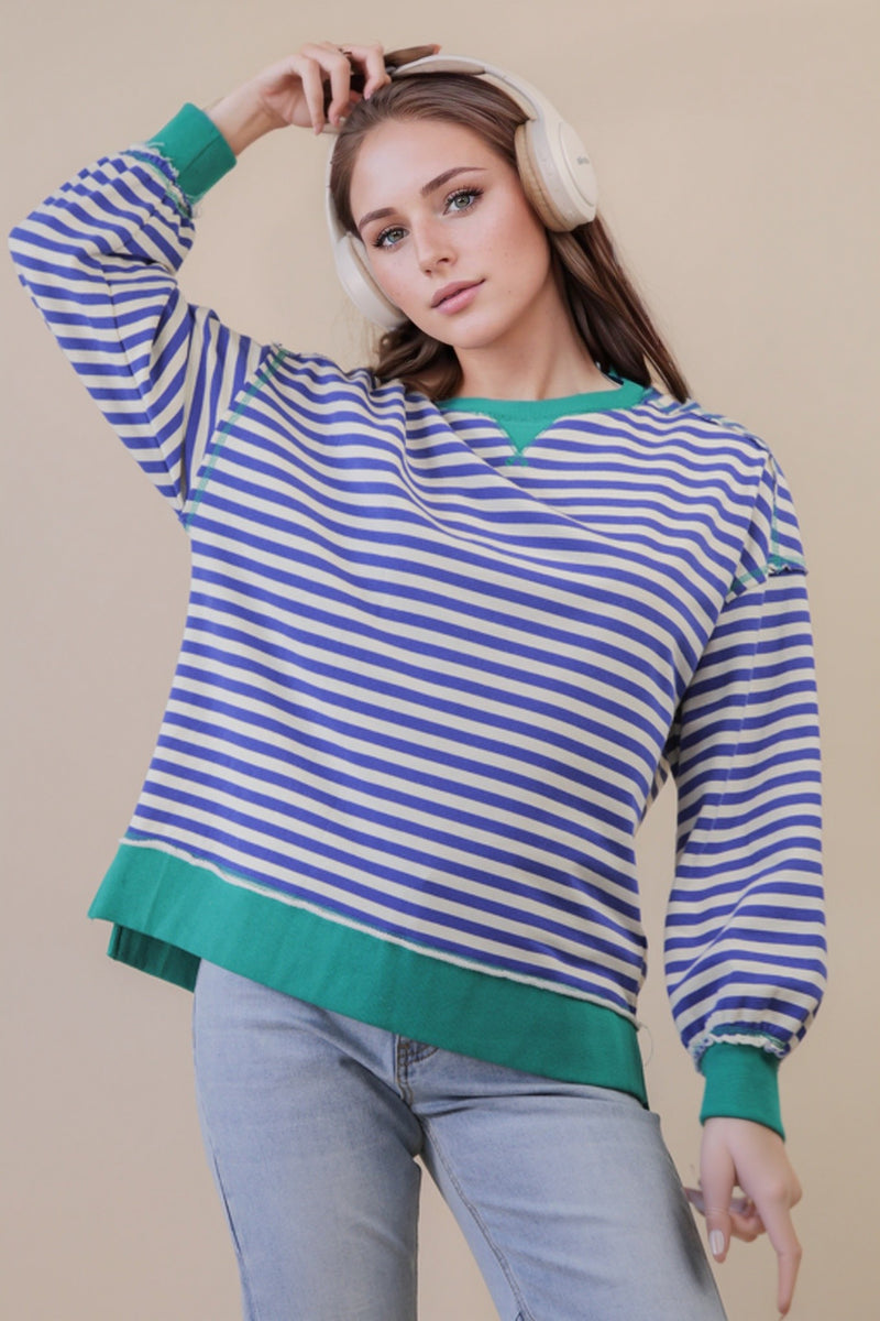 'Take It Easy' Pullover - Royal/Green